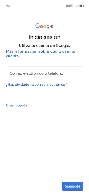 Introduzca su dirección de Gmail y seleccione Siguiente