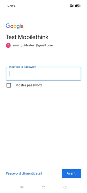 Inserisci la tua password e seleziona Avanti