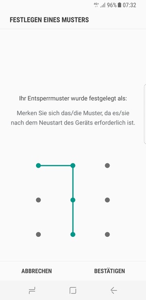 Zeichnen Sie das Entsperrmuster erneut und wählen Sie BESTÄTIGEN