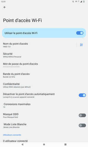 Votre tablette est maintenant configuré pour être utilisé comme modem