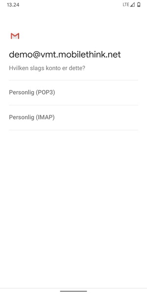Vælg Personlig (POP3) eller Personlig (IMAP)