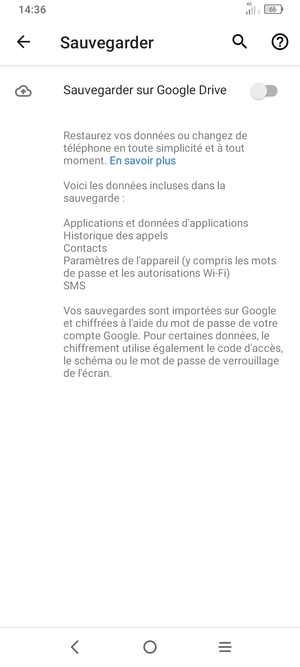 Activer le Sauvegarder sur Google Drive