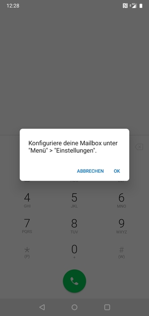 Falls Ihre Voicemail nicht eingerichtet ist, wählen Sie OK