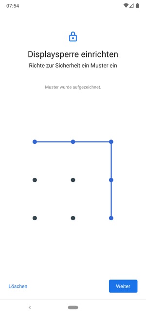 Zeichnen Sie ein Entsperrmuster und wählen Sie Weiter