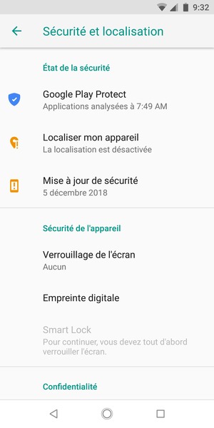 Pour activer votre écran de verrouillage, allez dans le menu Sécurité et localisation et sélectionnez Verrouillage de l'écran