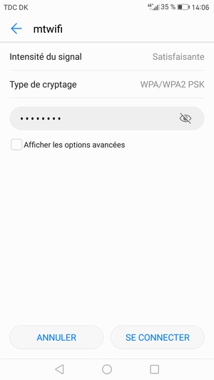 Saisissez le mot de passe du Wi-Fi et sélectionnez SE CONNECTER