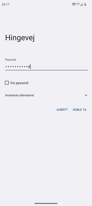 Skriv inn Wi-Fi-passord og velg KOBLE TIL