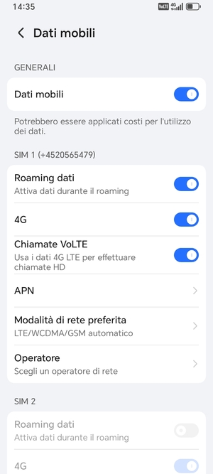 Attiva o disattiva Roaming dati