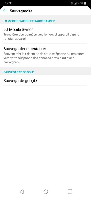 Sélectionnez Sauvegarde google