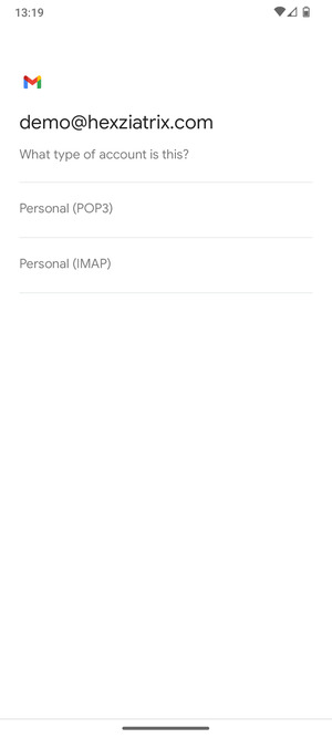 Select Personal (POP3) or Personal (IMAP)