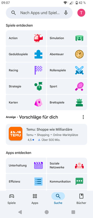 Wählen Sie die Suchleiste