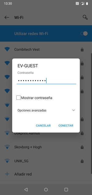 Introduzca la contraseña de Wi-Fi y seleccione CONECTAR