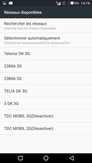 Sélectionnez un opérateur réseau dans la liste
