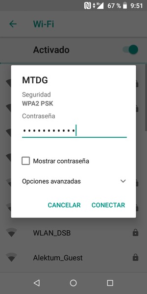 Introduzca la contraseña de Wi-Fi y seleccione CONECTAR