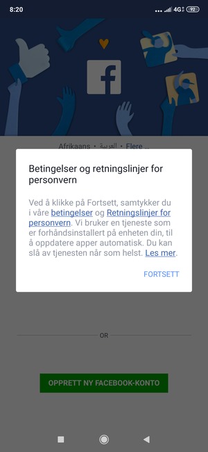 Velg FORTSETT