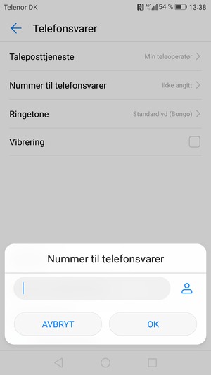 Skriv inn Nummer til telefonsvarer og velg OK