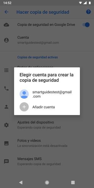 Seleccione su cuenta de copia de seguridad