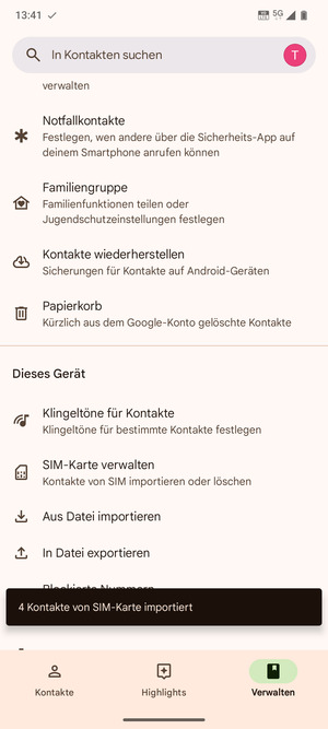 Ihre Kontakte werden in Ihrem Google Konto gespeichert und auf Ihrem Handy gespeichert, wenn Google das nächste Mal synchronisiert wird.