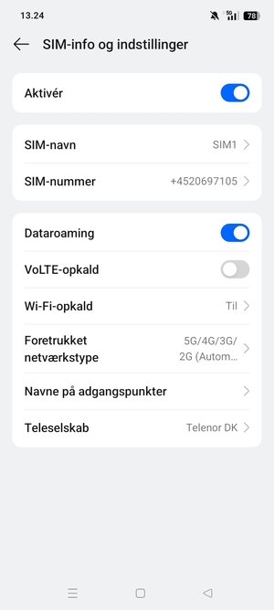 Slå Dataroaming til eller fra