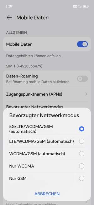 Wählen Sie die gewünschte Option