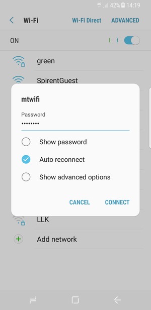 Enter the Wi-Fi password and select CONNECT