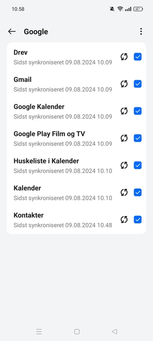Kontroller at Kontakter er valgt