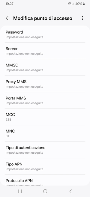 Scorri verso il basso e inserisci le informazioni degli MMS