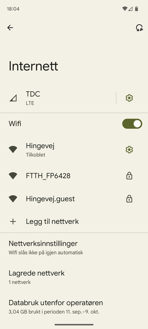 Du er nå koblet til Wi-Fi-nettverket