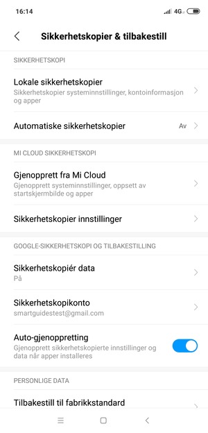 Velg Sikkerhetskopikonto