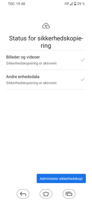 Vælg Administrer sikkerhedskopi