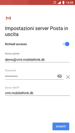 Inserisci l'indirizzo del server di posta in uscita