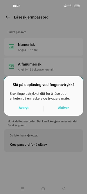 Velg ønsket alternativ