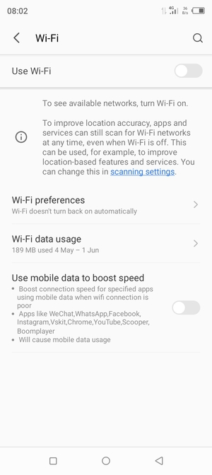 Turn on Use Wi-Fi