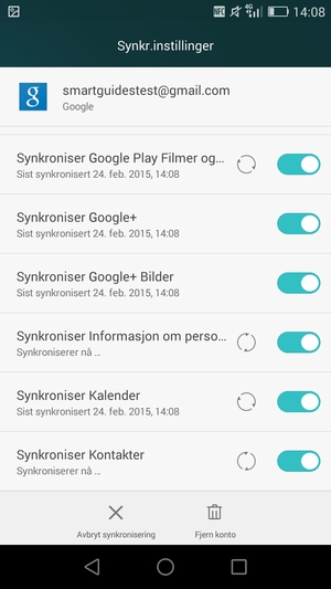 Dine kontakter fra Google vil synkroniseres til smarttelefonen din