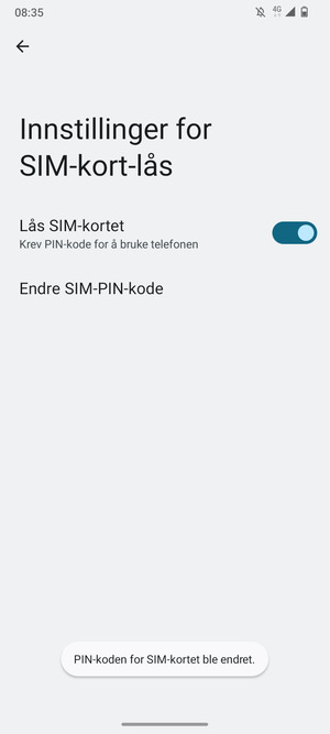 Din PIN-kode for SIM-kort er endret