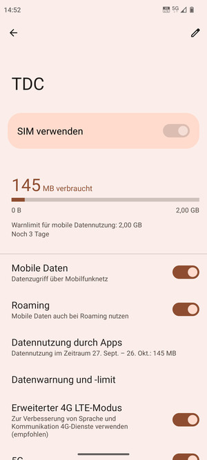 Schalten Sie Roaming an oder aus