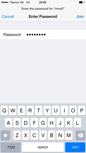 Enter the Wi-Fi password and select Join
