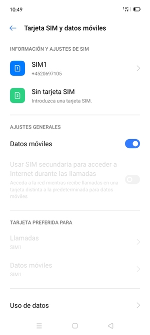 Seleccione SIM1 o SIM2