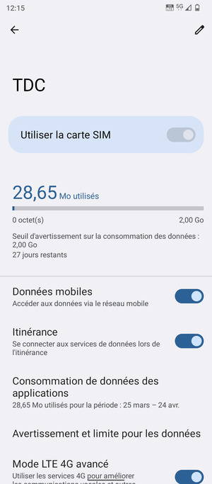 Activer ou désactiver Itinérance