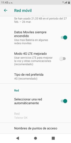 Desactive Seleccionar una red automáticamente
