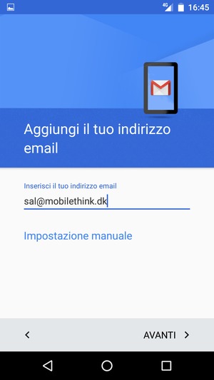 Inserisci il tuo indirizzo email e seleziona AVANTI