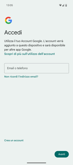Inserisci il tuo indirizzo email e seleziona Avanti
