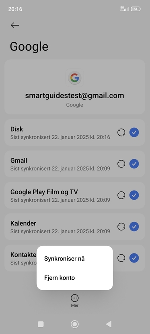 Velg Synkroniser nå