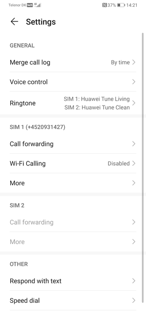 Scroll to SIM 1 or SIM 2 and select More