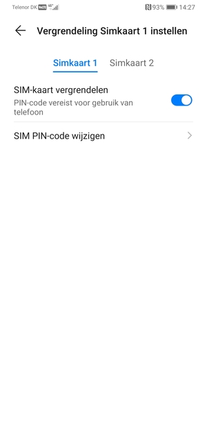 Selecteer Simkaart 1 of Simkaart 2 en selecteer SIM PIN-code wijzigen