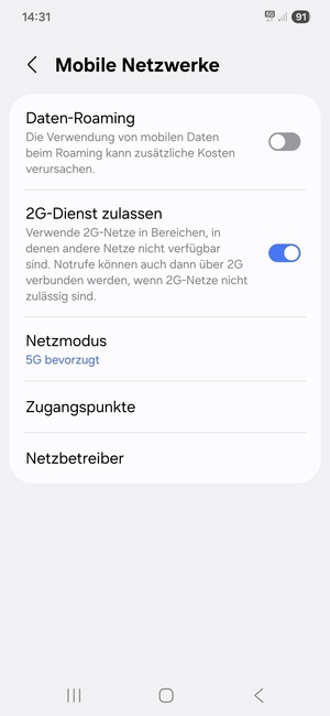 Wählen Sie Netzmodus