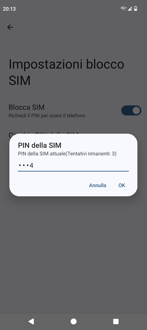 Inserisci PIN della SIM attuale e seleziona OK