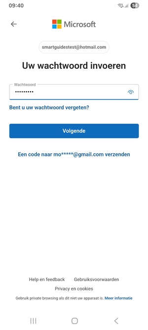 Voer uw wachtwoord in en selecteer Volgende