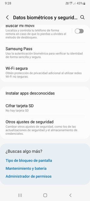 Desplácese y seleccione Otros ajustes de seguridad