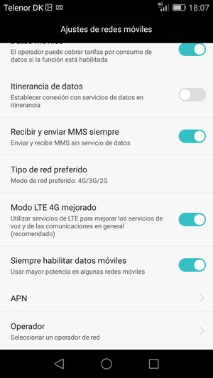 Para cambiar la red en caso de problemas de conectividad, seleccione Operador